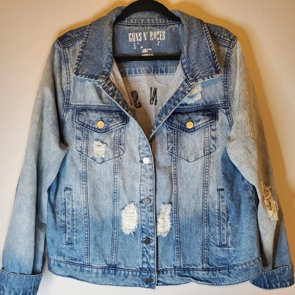 Rare Guns N Roses distressed jean jacket XXL - Picture 2 of 6